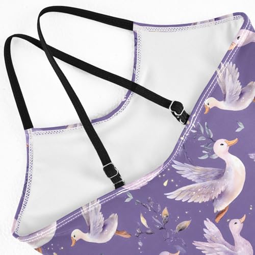 senya Girls Swimsuits One-Piece Swimwear Tie Bathing Suit Beach Summer Round Neck 5-6T Duck Purple Background Pattern4