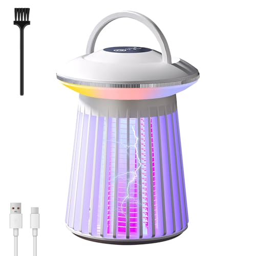 Matainsectos eléctrico, lámpara antimosquitos, 2000 mAh, trampa para moscas, eléctrica, con luz LED, lámpara portátil, USB, para interior y exterior, color blanco