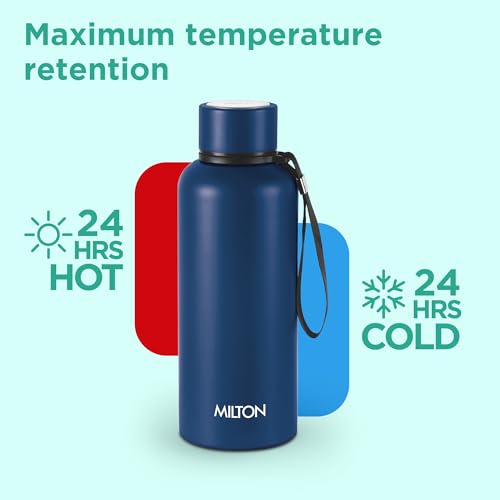 Image of Milton Aura 500 Thermosteel Water Bottle 500 ml, 24 Hr Hot and Cold I Leak Proof Lid, ISI Certified I Vacuum Insulated I for Office, Gym, School I Dark Blue