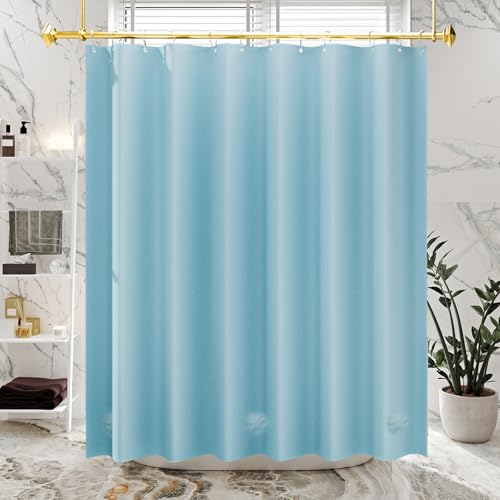 Image of AmazerBath Teal Shower Curtain Plastic 72x72 Inches, Premium PEVA Shower Curtain with 3 Big Weighted Stones and 12 Rustproof Grommets