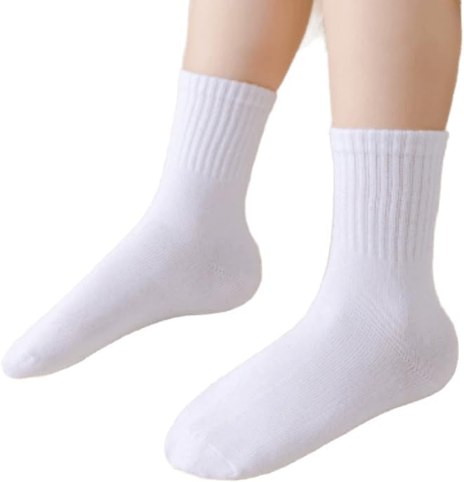5 Pairs Unisex School Kids Soft Cotton White Athletic-Socks for 5-10 T
