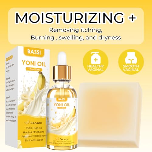 Image of Yoni Soap Bars & Natural Yoni Oil Set, Natural Yoni Wash for Women Feminine Wash Deodorants pH Balance, Eliminates Odor, Banana Feminine Oil 30ml /1 oz, 2pcs 3.53 oz Bath Soap