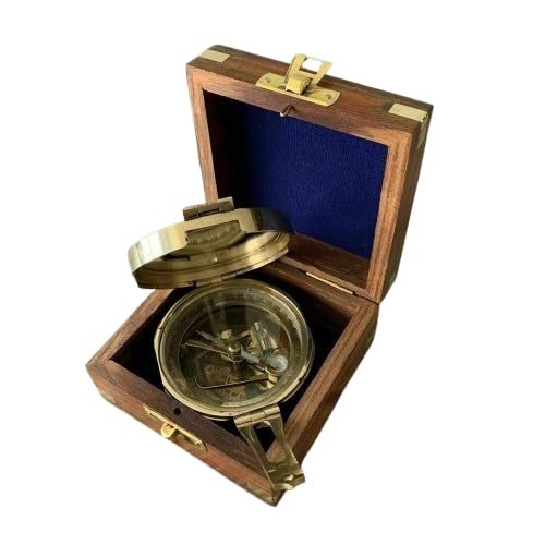 Brass Brunton Pocket Transit Compass w/Rosewood Box 4' - Nautical Them with Wooden Box