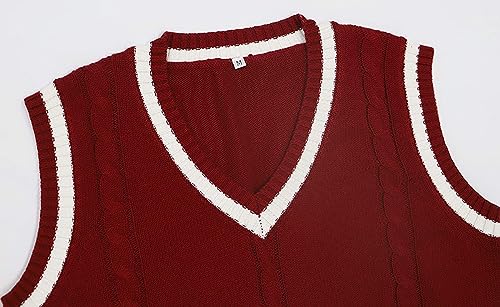 Image of jinghuiyue Women's Stripe Sweater Vest Classic V Neck Cable Knit Vest Sleeveless Pullover Ribbed Tank Tops