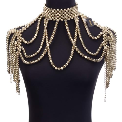 Jerollin Simulated Pearl Body Statement Necklace for Women, Fashion Collar Bib Necklaces Fashion Costume Jewelry4