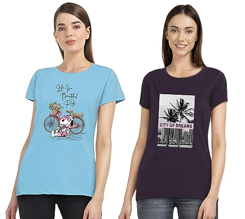 Image of Combo Women's T-Shirts, Cotton Half Sleeves Round-Neck Printed T-Shirt for Girls, & Women Tees (Pack of 2) 960-980-
