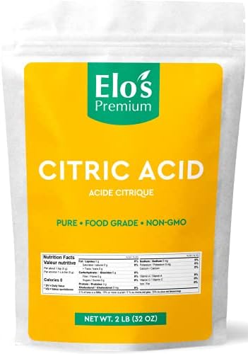 Citric Acid (2LB) by Elo’s Premium |100% All-Natural Food Grade Flavour Enhancer| Packaged In Canada| Used As Household Cleaner and Preservative| Non-GMO, Kosher and Halal Friendly, Gluten Free| Make Skincare, Cooking, Baking, Bath Bombs and More