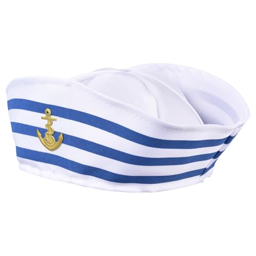 Kinder Matrosenmütze - Blauer Rand Kapitän Kostüm Kappe für Jungen & Mädchen | Weißer nautischer Verkleidungshut für Mottopartys, Spielkleidung, Marine Rollenspiele | Perfektes Accessoire für Kinder