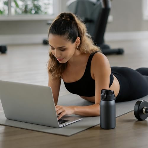 Image of Insulated Water Bottle 12 oz with Dustproof Lid, Carry Handle & Tea Infuser, BPA-Free & Leakproof, Stainless Steel Water Bottles Ideal for Fitness, Hiking, Office & Outdoor Use (Cold Gray )