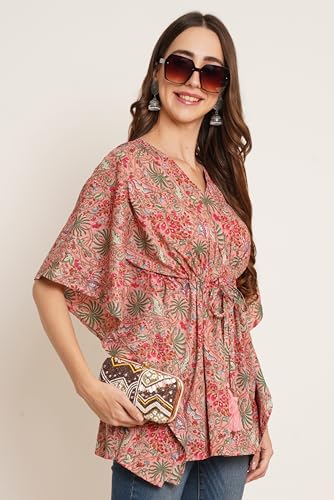 Image of COTLAND Fashions Jaipuri Cotton Kimono Sleeves Printed Longline Kaftan Top for Women