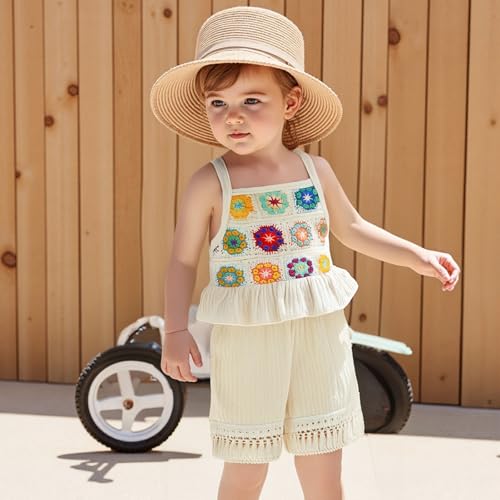 Baby Girl Summer Clothes Set Crochet Camisole Linen Shorts 2Pieces Toddler Little Girls Outfits with Pockets2