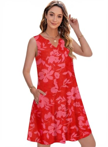 Image of QACOHU Women's Summer Sleeveless V Neck Mini Dress with Pockets Casual Sundress Beach Dresses for Women 2026