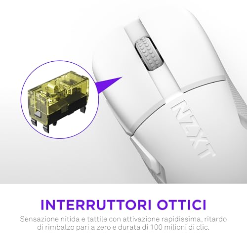 Lift Elite Wireless Gaming Mouse – Ultra leggero 57 g – 4K/8K Polling Rates, Switch ottici, Sensore ottico 26K DPI – Lunga durata della batteria – Grip laterali in gomma – Bianco - Mouse gaming - Immagine 5