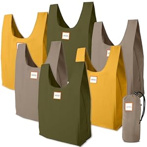 Reusable Shopping Bags, Reusable Bags for Groceries, Versatile Grocery Totes, Reusable Bags W/Drawstring Pack, 22.5” x 12.5”, Set of 6, Meadow