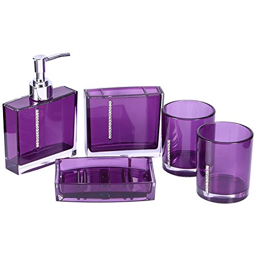 Bathroom Accessories Set, 5Pcs/Set Acrylic Modern Bath Decor Set with Emulsion Bottle Toothbrush Holder Dish Gargle Cup -Bathroom Home Decor, Vanity Organize ()