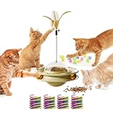SEVENKA Cat Toys, 4in1 Interactive Kitten Toy, Fluttering Feather Toy, Track Ball, 16 Spiral Springs, Slow Cat Treats Dispenser Food Feeder Dispensing Pet Supplies, Indoor Exercise Kicker