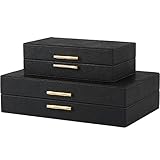 ZIKOUL Modern Decor Box Black Shagreen Leather Decorative boxes with lids for Home Decor Wooden Box