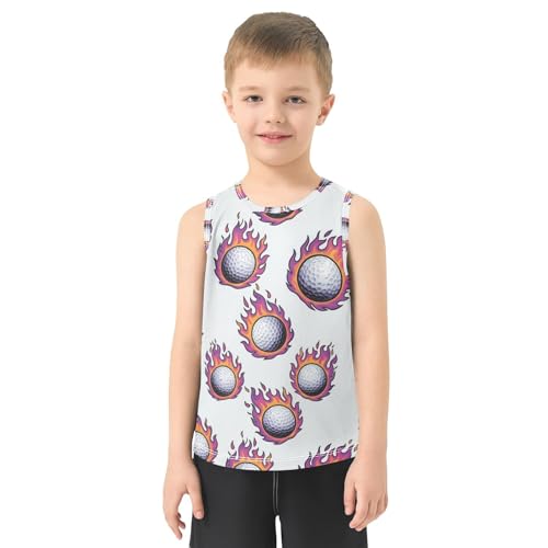 J JOYSAY Golf Flame White Boys Tank Top Sleeveless Muscle Shirts Quick Dry Sport Workout Active Kids T-Shirts 3-15T2