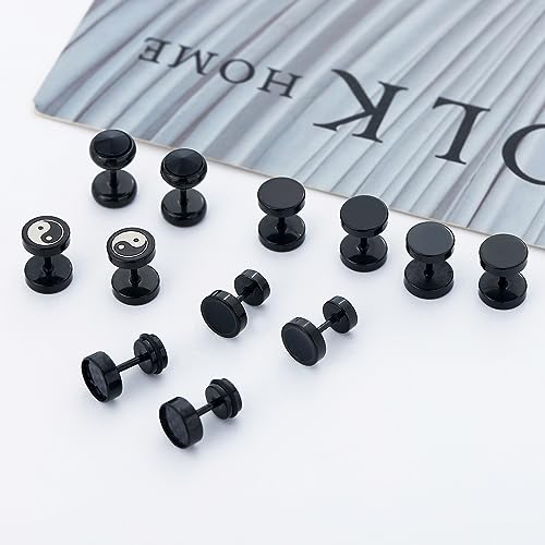 NEWITIN 12 Pairs Stainless Steel Stud Earrings for Men Hypoallergenic Earring Flatback Black Earring Set Screw Back Studs Inlaid Cubic Zirconia Stud Earrings for Women Men4