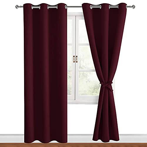 Hiasan Blackout Curtains for Bedroom 38 x 84 Inches Long Burgundy 2 Panels