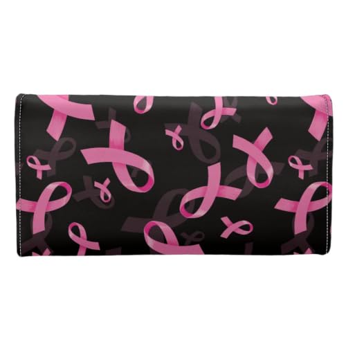 Image of AFPANQZ Womens Trifold Wallets Large Capacity Wallet for Lady Travel Purse | Pink Ribbon Print Luxury Three Fold Coin Purse Long Rfid Slim Card Holder Purse