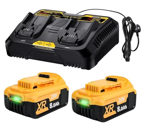 2X 18V 8000mAh Battery and Charger,Batteries Compatible with Dewalt DCB184 DCB182 DCB180 DCB200 DCB184 Battery for Power Tools