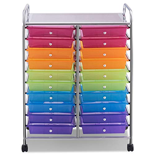 Giantex 20 Drawer Rolling Storage Cart Tools Scrapbook Paper Office School Organizer, Multicolor #TOP7
