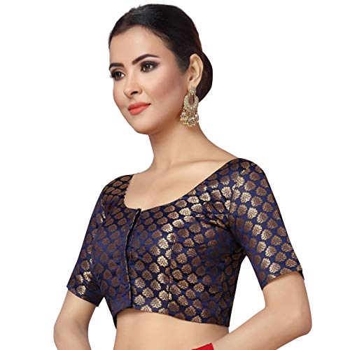 Image of Studio Shringaar Women's Readymade Brocade Short Sleeves Saree Blouse