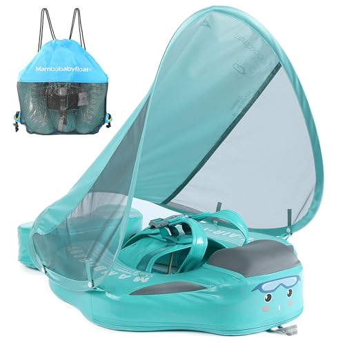 Image of Mambobaby Float Add Tail Baby/Infant Swim Float with Canopy, Non-Inflatable Solid Upgrade Soft Waterproof Skin-Friendly Leather Material (Deluxe Edition)