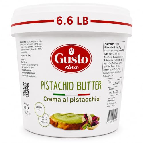 GUSTO ETNA Pure 100% Pistachio Paste Bucket, Unsweetened, 6.6 lb (3 kg)