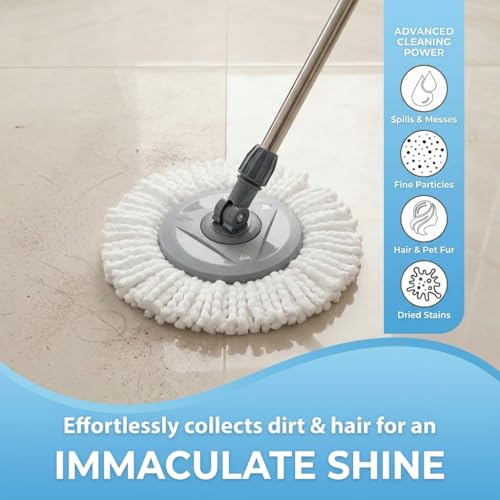 Image of Samarthya Magic Mop 360 Spin Mop with Twin Bucket, Wringer, Telescopic Stainless Steel Pole, 2 Microfiber Refills, Grey