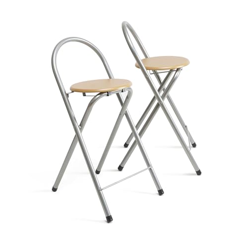 thesecrethome.es - Pack de 2 o 4 Taburetes Plegables con Respaldo - Sillas Plegables de Metal y Madera - Ideales para Cocina, Terraza o Jardín - Alto. 80 cm x Largo. 40 cm (Pack de 2 Unidades)