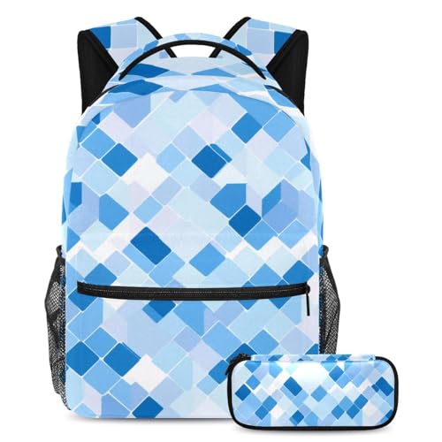 Sac à dos fille et garçon avec trousse à crayons géométrique carrée