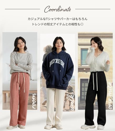 DAYCLOSET 裏起毛ワイドパンツ レディース コーデュロイ ウエストゴム 中厚手 暖かい 秋冬 pants556 の商品画像 4