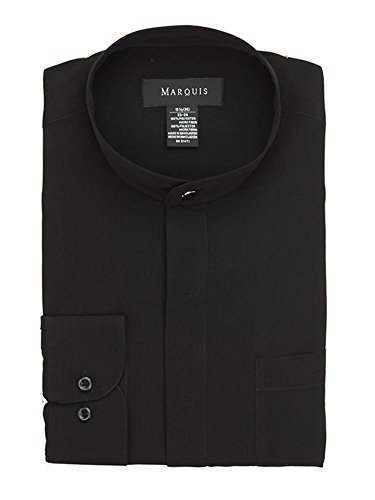 Marquis Black Long-Sleeve Banded Collar Shirt