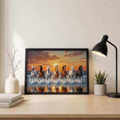 Image of Suneree 7 Horse Vastu Wall Painting (Landscape Collection) (Natural, Design 24, 48L x 33W cm)