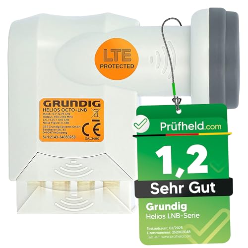 [ Test SEHR GUT Note 1.2 *] GSS Helios Octo LNB mit LTE Abschirmung & Sun Protect UV Schutz Digital 8-Fach 4K LMB für 8 Teilnehmer für Fernseher Sat Receiver HD 8fach LNC für Satelliten