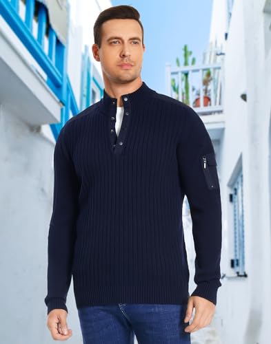 Pioneer Camp Men's Cable Knit Pullover Sweater Casual Long Sleeve Stand Collar Snap Button Knitted Sweaters Fall Winter2