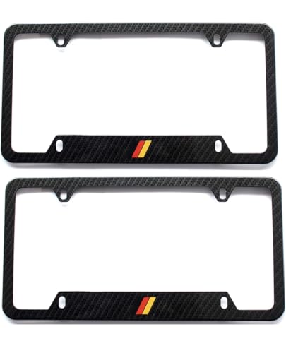 (Pack of 2) German License Plate Frame Aluminum with Carbon Fiber Finished Screw & Caps Included! Universal Fit License Plate Frame for Mercedes Benz Porsche BMW Audi Volkswagen VW