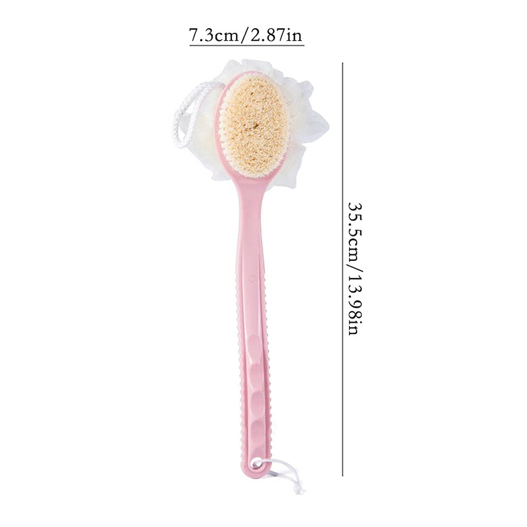 Ręcznik złuszczający Szczotka do ciała pod prysznic z włosiem i miękkim szorowaniem z tyłu Loofah Gąbka do kąpieli z zakrzywioną długą rączką Szczotka do złuszczającej kąpieli, Szczotka do c