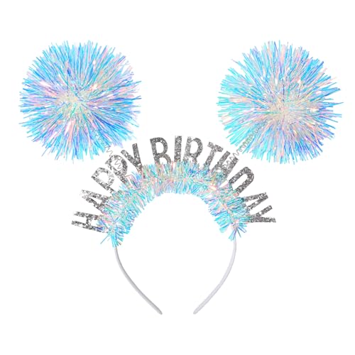 DIUEWOW Birthday Girl Headband Happy Birthday Crown Hair Hoop Fashion Fluffy White Ball Happy Birthday Letters Design Hair Accessories for Women Girls Party Birthday