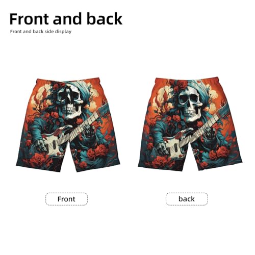 Boys Swim Trunks Beach Board Shorts Summer Bathing Suits Teen Kids, Skull Playing Guitar Cool Art2
