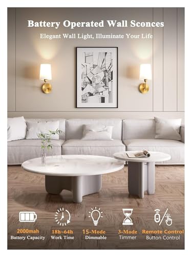 Aplique de pared para dormitorio y sala de estar con luz regulable sin cables dorada 4