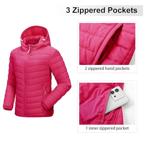 Image of Outdoor Ventures Women's Packable Lightweight Full-Zip Puffer Jacket with Hood Quilted Winter Coat