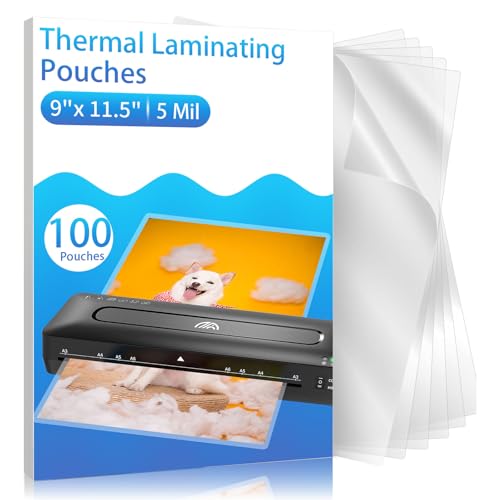 Clear Thermal Laminating Pouches – 9 x 11.5 Inch, 5 mil Thick (100 Pack) – Professional-Grade Lamination Sheets for Documents, Photos & Crafts – Fits 8.5 x 11 Letter Size Paper - [5mil 100 Packs]