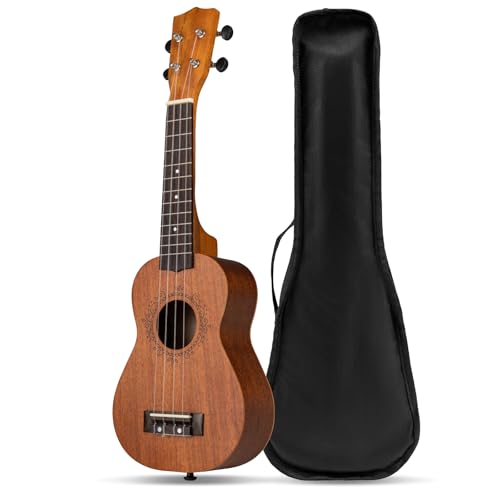KOMFOTTEU 21 Zoll Ukulele aus Mahagoni Holz, Ukulele Set mit verstellbarer Schultergurt, Gitarre Set mit Plektrum & Nylonsaiten, Tragetasche, Musikinstrumente für Erwachsener, Kinder