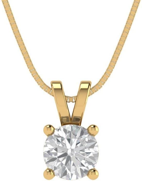 Clara Pucci 0.5 cttw Simulated Diamond Yellow Gold-Plated Silver Necklace and Pendant for Women (18" Box Chain,Round Cut,5mm)