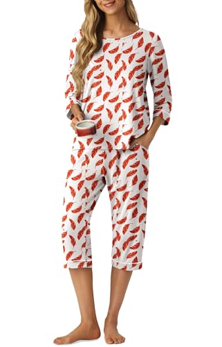 Image of PrinStory Womens Pajama Sets Capri Pjs Soft Lounge Sets XS-4XL