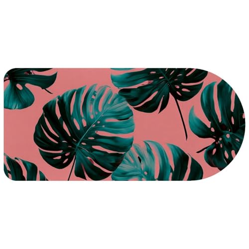 Grand tapis de souris étendu Monstera rose tapis de bureau gaming