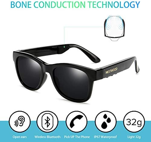 Bluetooth Headphones Wireless Stealth Headphones Glasses Sunglasses Bone Conduction Waterproof Intelligent Songs Artifact 6 Color Microphone Phone (Black Gray Lens)